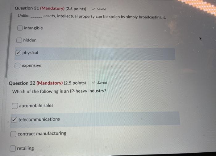 Question 31 (Mandatory) (2.5 points) Saved Unlike