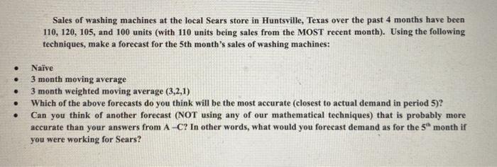 Sales of washing machines at the local Sears