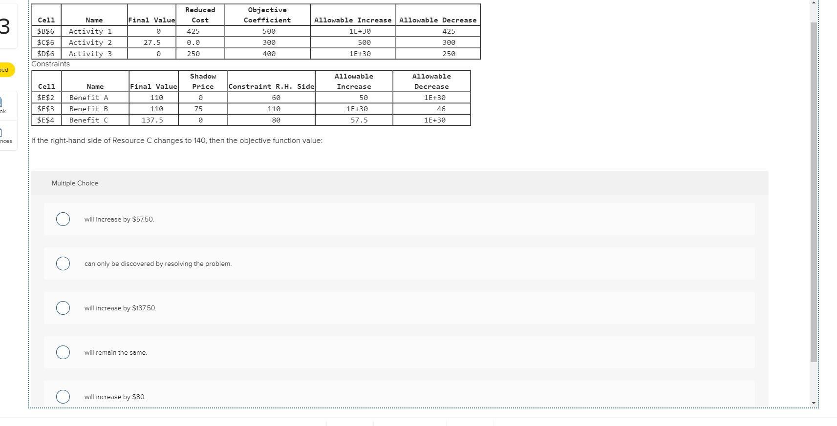 Reduced Cost Final Value Allowable Increase 00