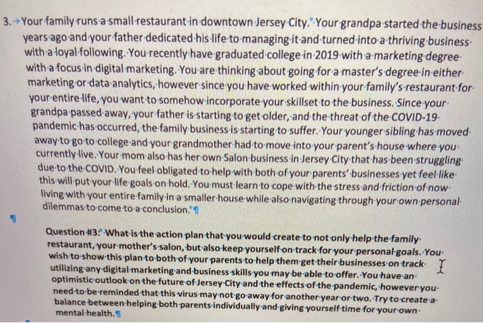 3. Your family.runs a small restaurant in