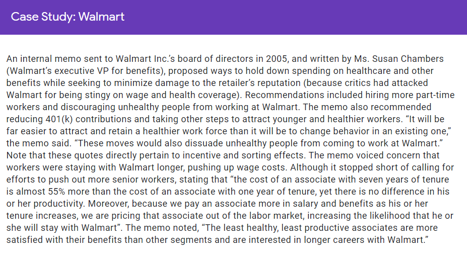 Case Study: Walmart An internal memo sent to