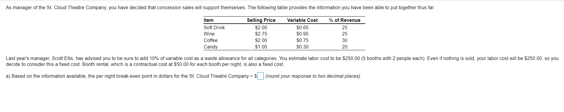 As manager of the St. Cloud Theatre Company, you