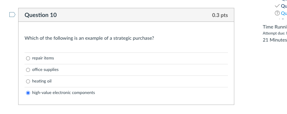Qu Question 10 0.3 pts Time Runni Attempt due: 21