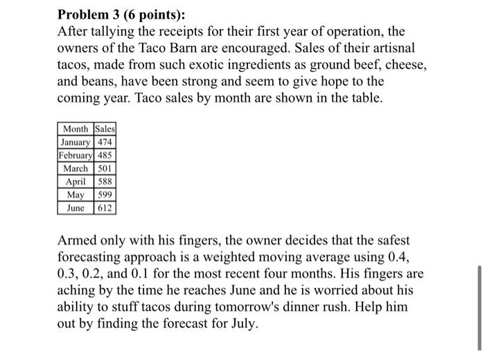 Problem 3 (6 points): After tallying the receipts