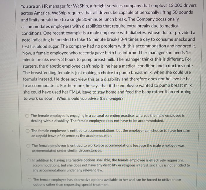 You are an HR manager for WeShip, a freight