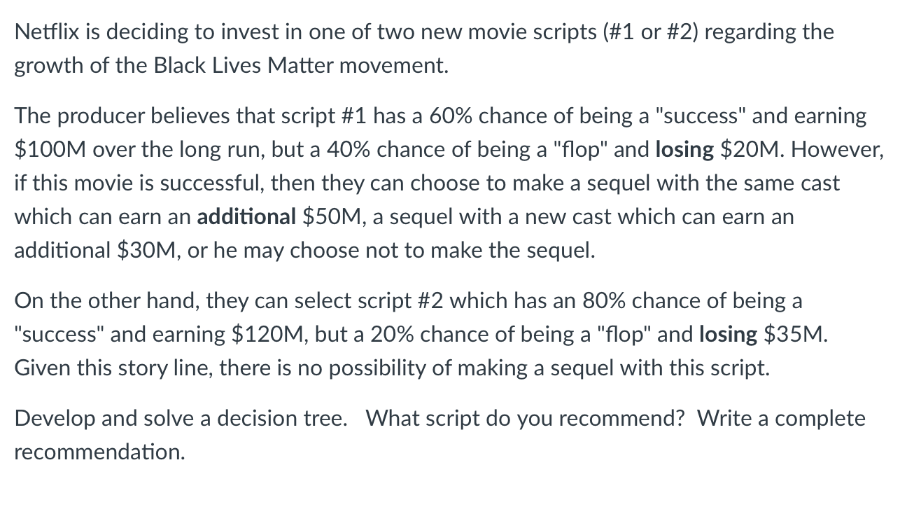 Netflix is deciding to invest in one of two new