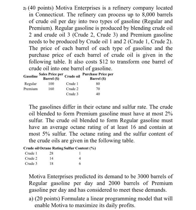 Please help with part A 2) (40 points) Motiva