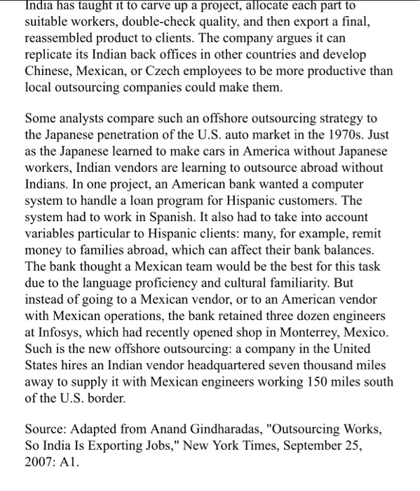 CASE 3.2. India is sending jobs abroad One of the