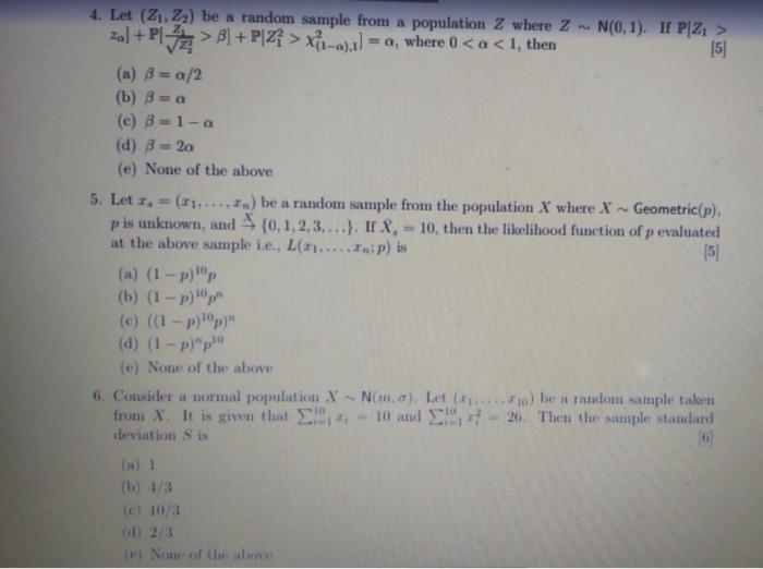 4. Let (21.Z) be a random sample from a