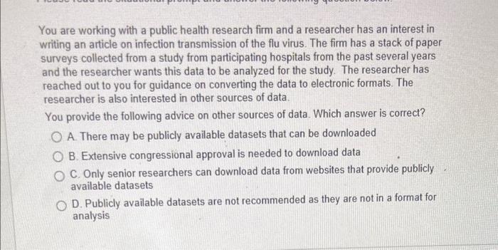 You are working with a public health research