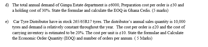 d) The total annual demand of Gimpa Estate