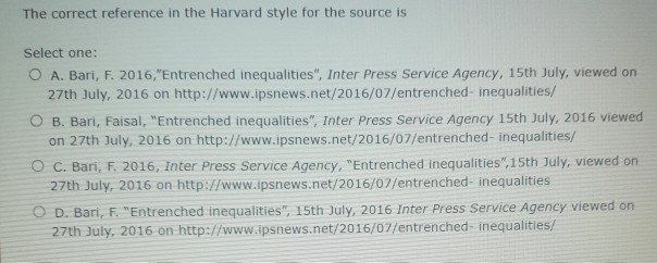 The correct reference in the Harvard style for