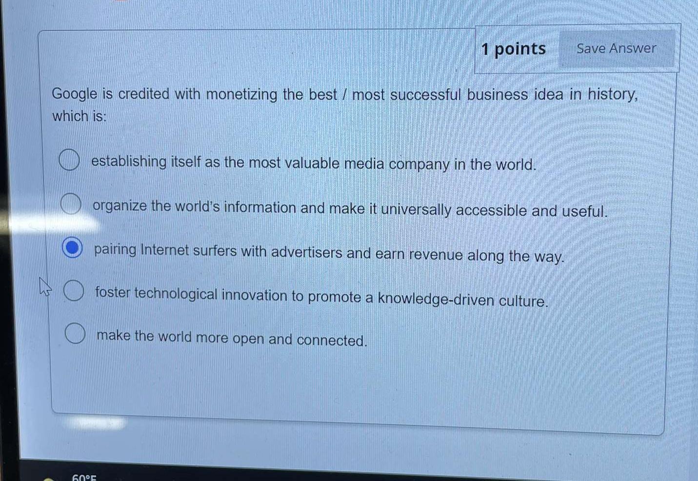 1 points Save Answer Google is credited with