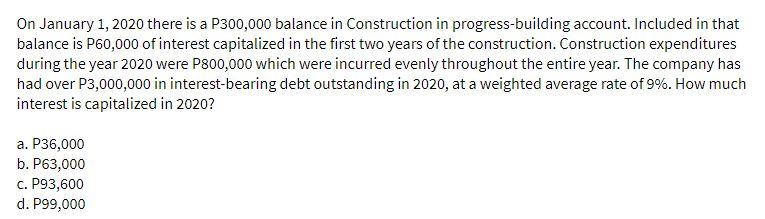On January 1, 2020 there is a P300,000 balance in