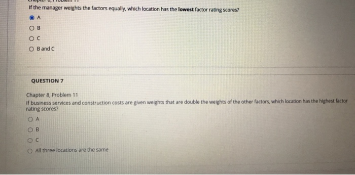 Location Score Factor A B Business services 9 5 5
