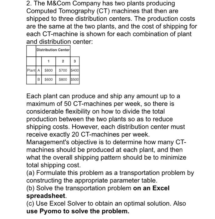 2. The M&Com Company has two plants producing