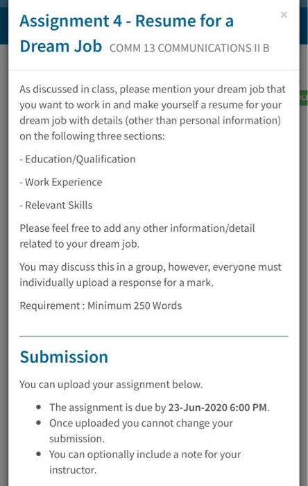 Assignment 4 - Resume for a Dream Job comm 13
