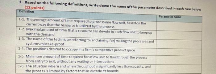 1. Based on the following definitions, write down