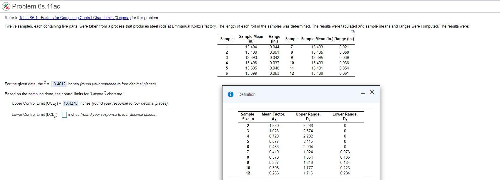 Problem 6s.11ac Refer to Table 56.1 - Factors for