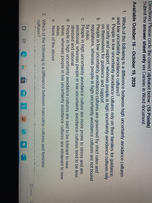 Directions: Please circle the correct alphabet