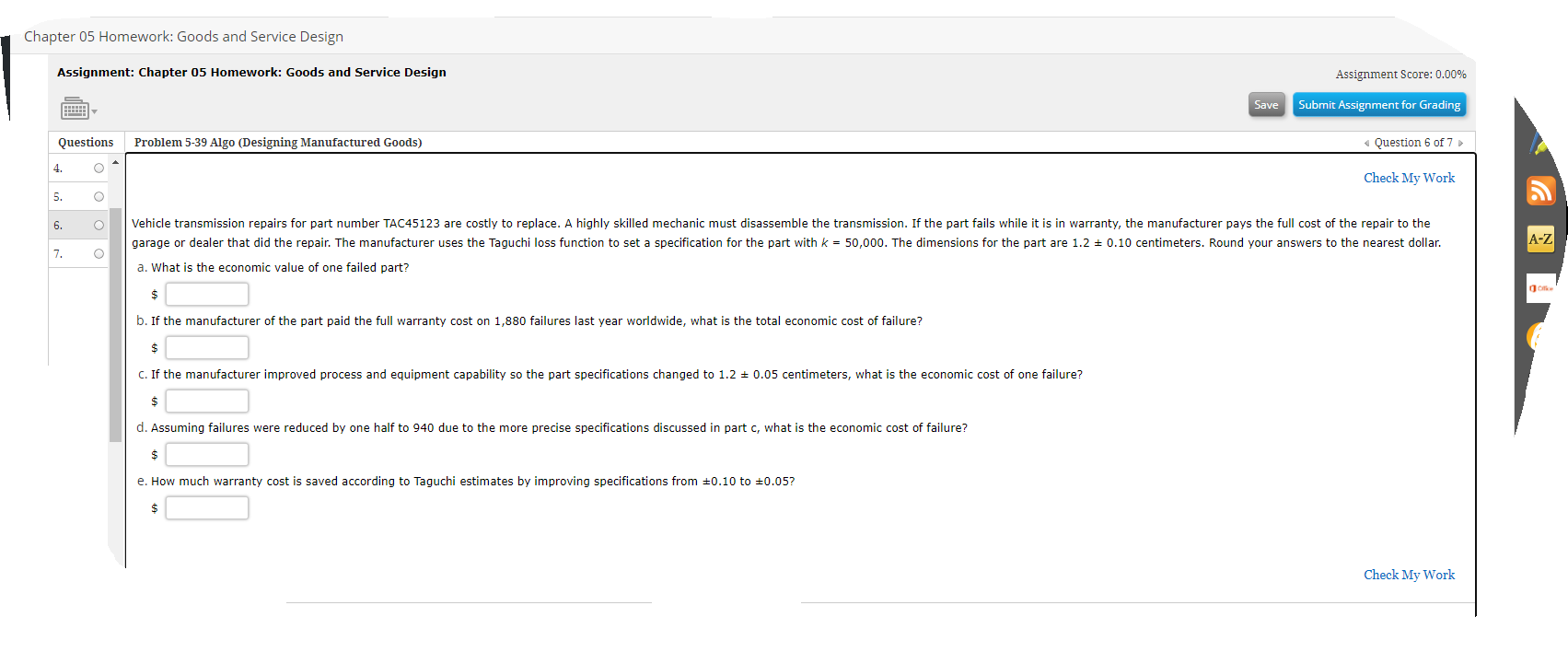 Chapter 05 Homework: Goods and Service Design
