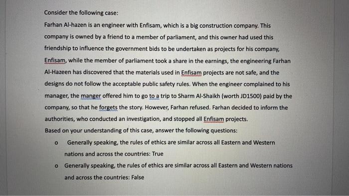 Consider the following case: Farhan Al-hazen is