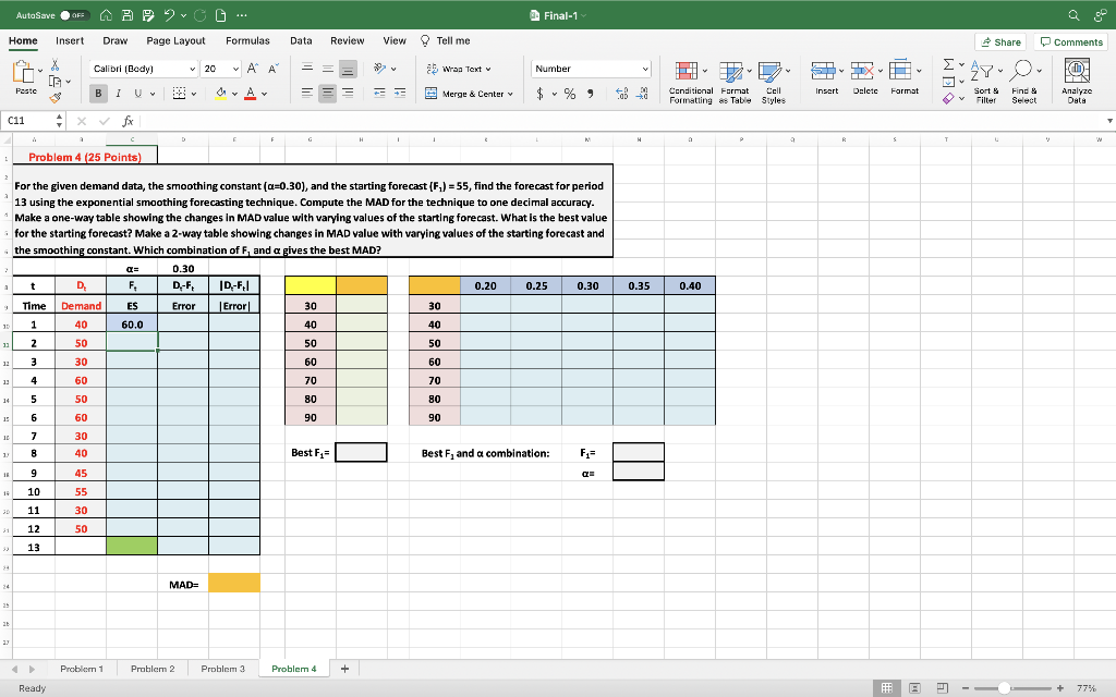 For the given demand data, the smoothing constant