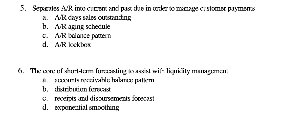 5. Separates A/R into current and past due in