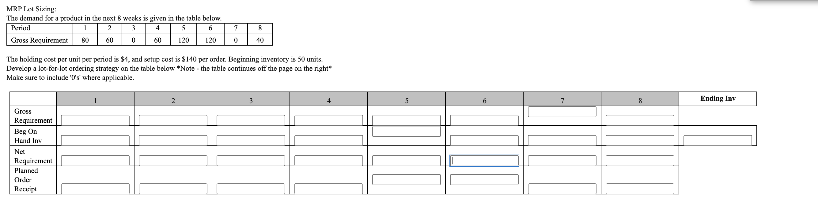 MRP Lot Sizing: The demand for a product in the