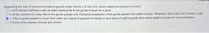 Regarding the sale of personal property goods