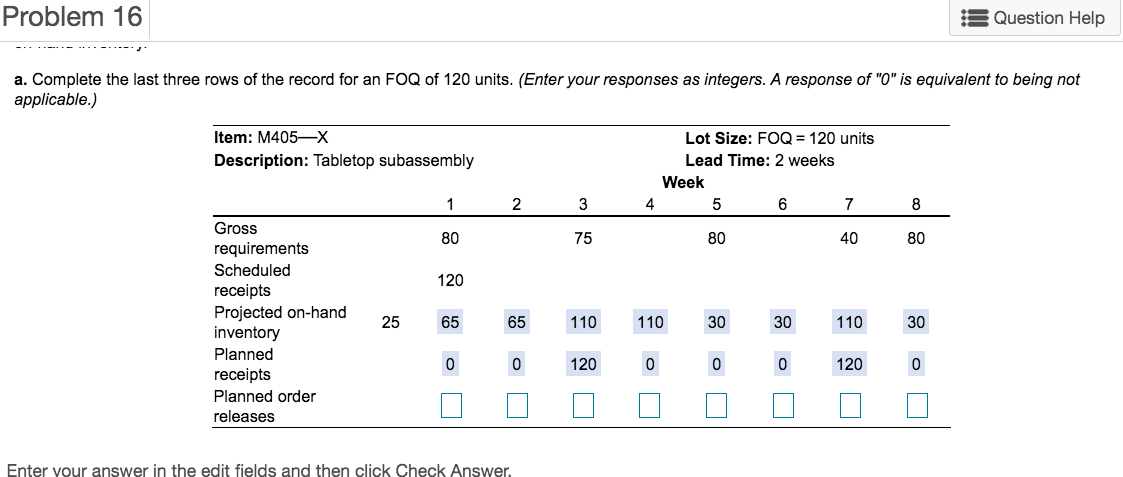 Problem 16 Question Help a. Complete the last