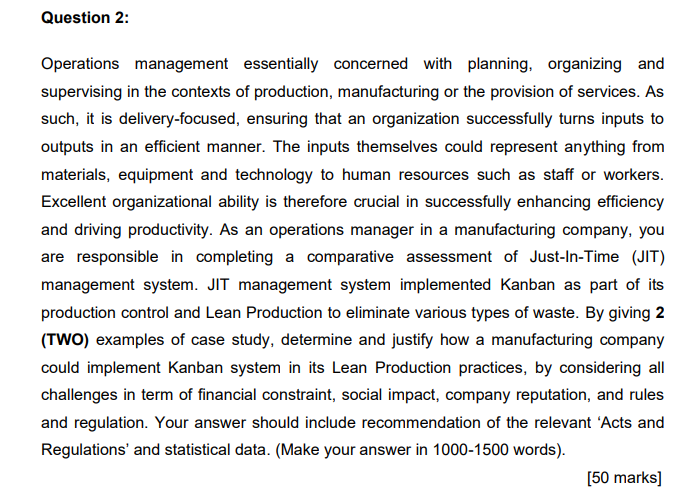 Question 2: Operations management essentially