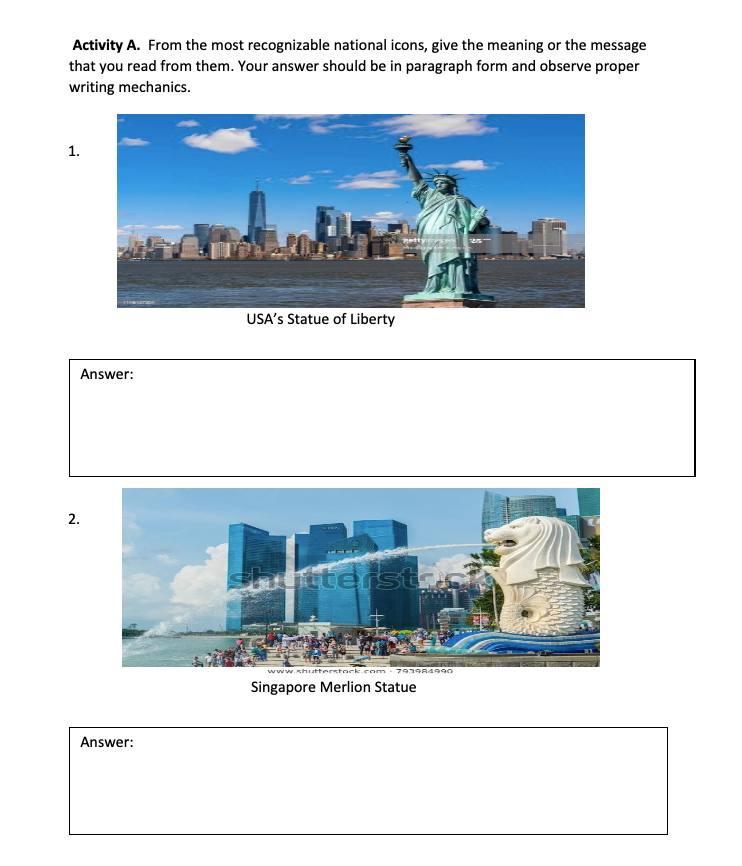 Activity A. From the most recognizable national