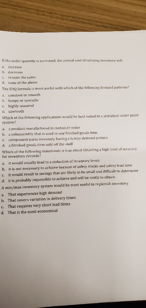 11 the order quantity is increased, the annual