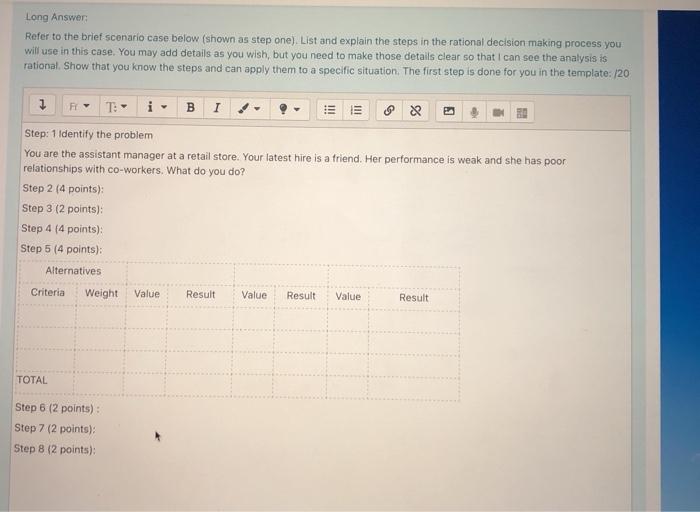 Long Answer Refer to the brief scenario case