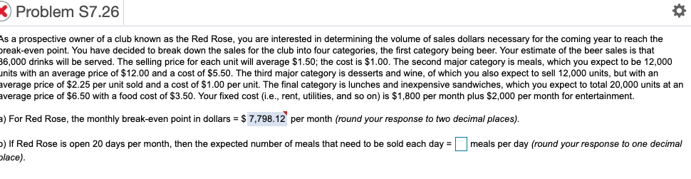 Problem S7.26 As a prospective owner of a club