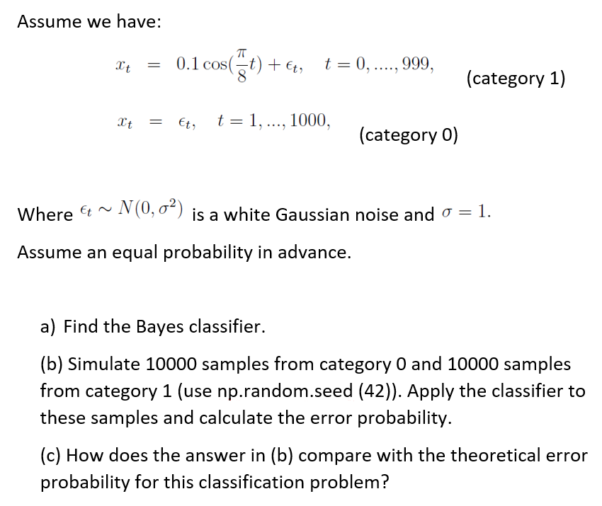 Assume we have: TT It 0.1 cos(-t) + Et, t= 0,