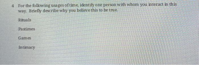 4 For the following usages of time, identify one