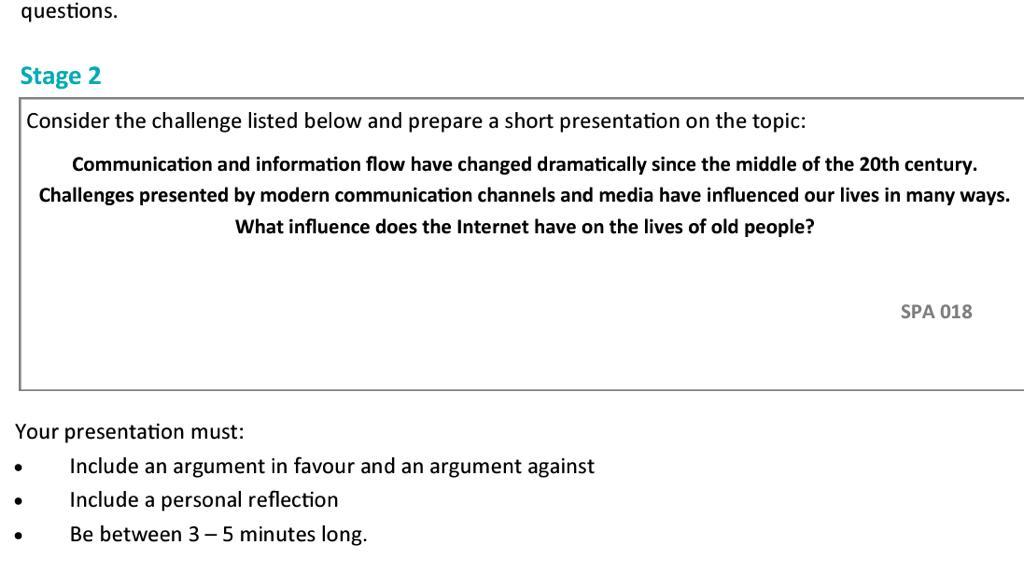 questions. Stage 2 Consider the challenge listed