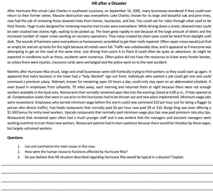 HR after a Disaster After Hurricane Rita struck