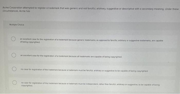 Acme Corporation attempted to register a