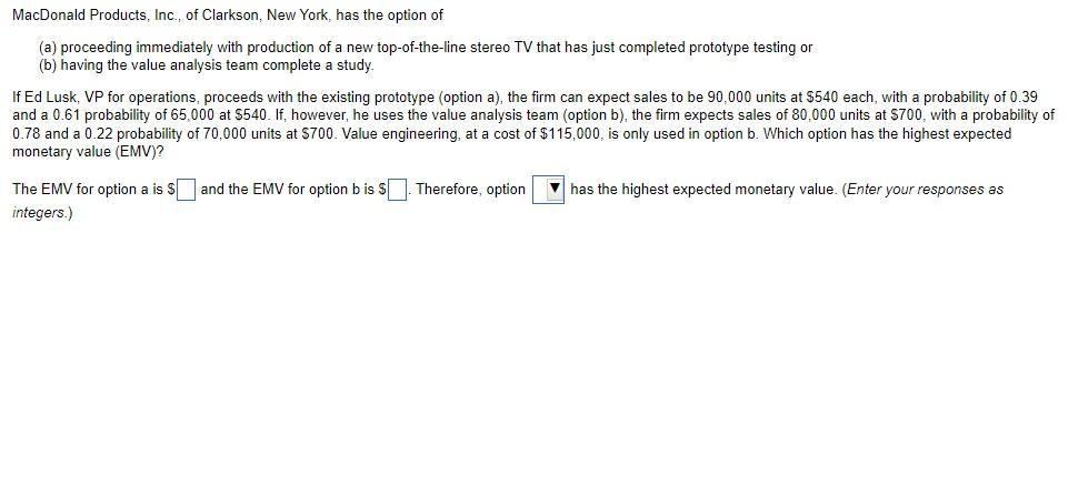 MacDonald Products, Inc., of Clarkson, New York,