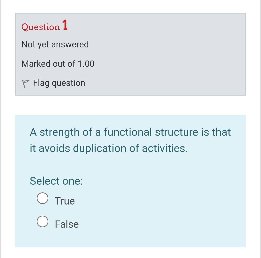 Question 1 Not yet answered Marked out of 1.00
