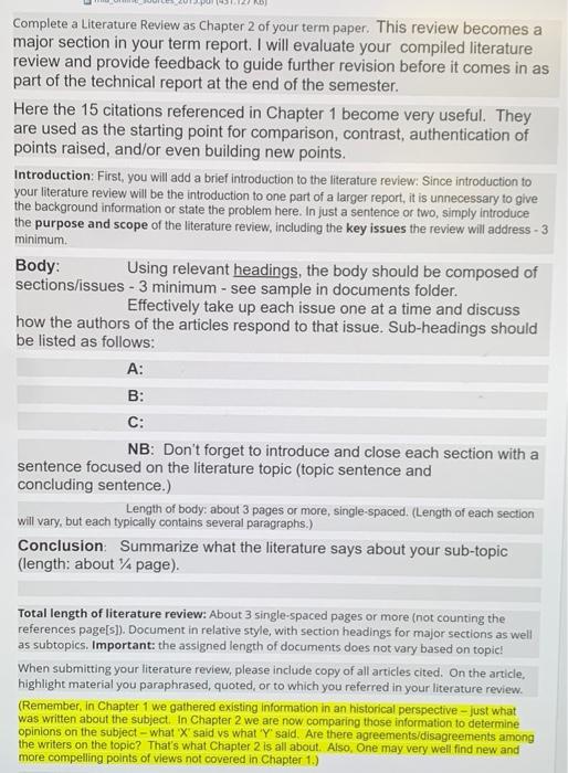 Complete a Literature Review as Chapter 2 of your