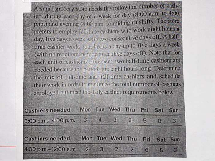 solve using staff scheduling A small grocery