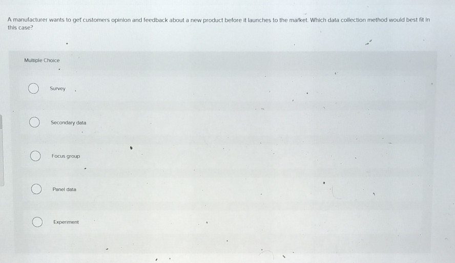 A manufacturer wants to get customers opinion and