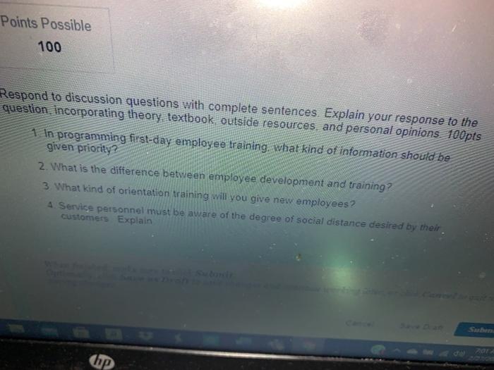 Points Possible 100 Respond to discussion