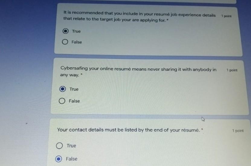 1 point In the resum, applicants must make sure