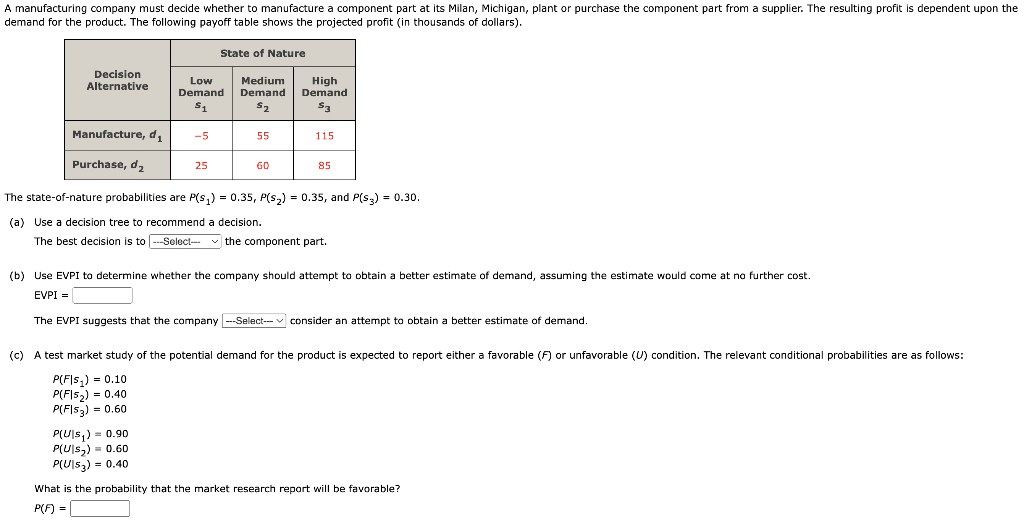 A manufacturing company must decide whether to