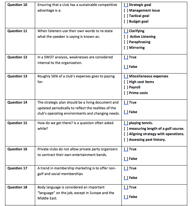 Question 10 Ensuring that a club has a